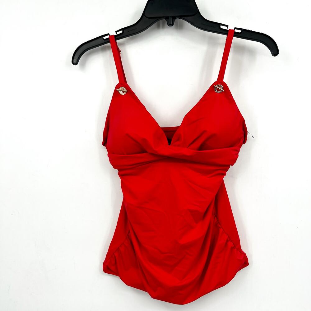 LAUREN RALPH LAUREN Womens Tankini Top Size 6 Red Toggle-Trim NWOT - Picture 3 of 12